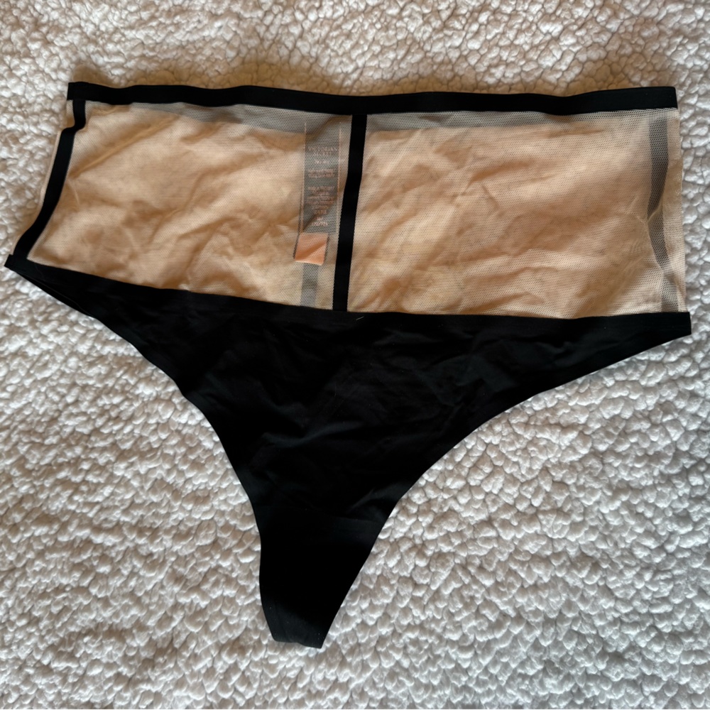 Victoria's Secret Black and Nude Mesh High-Waist Thong